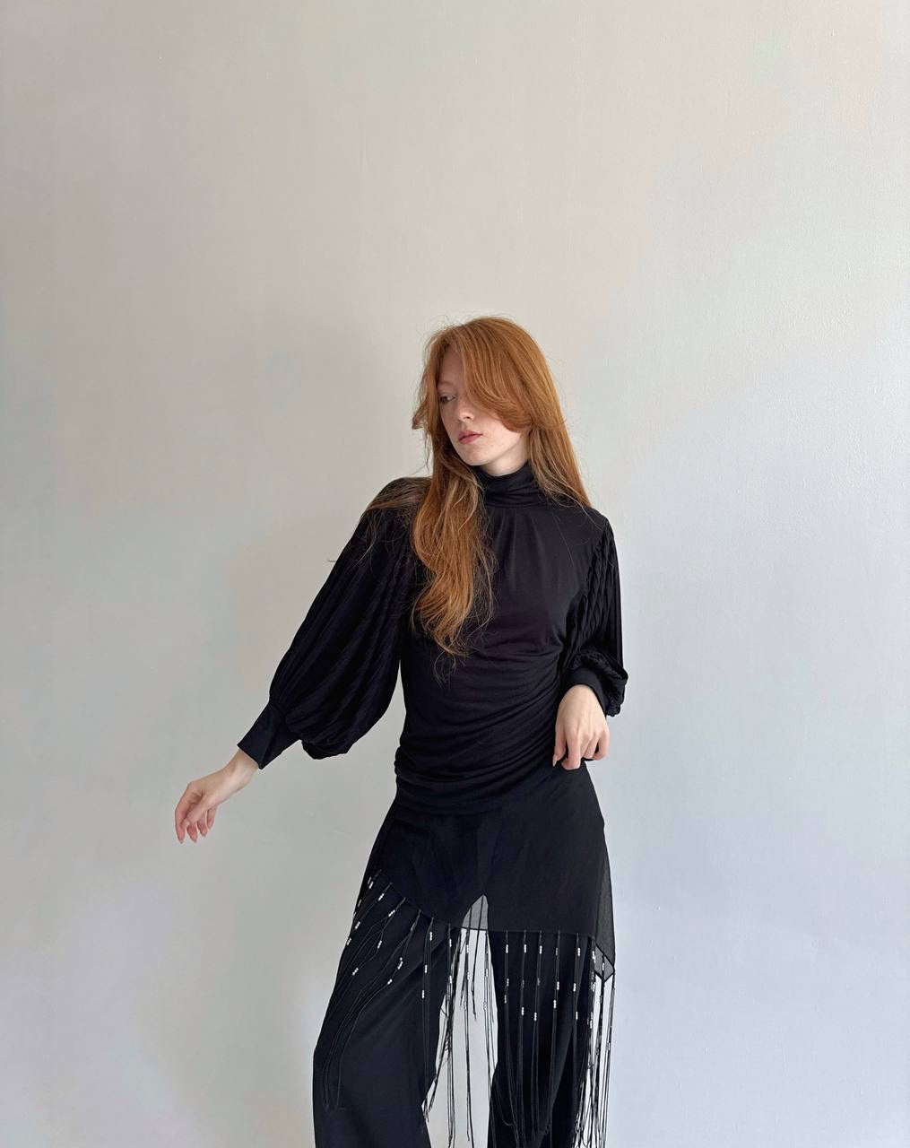 Vintage black blouse with balloon sleeves