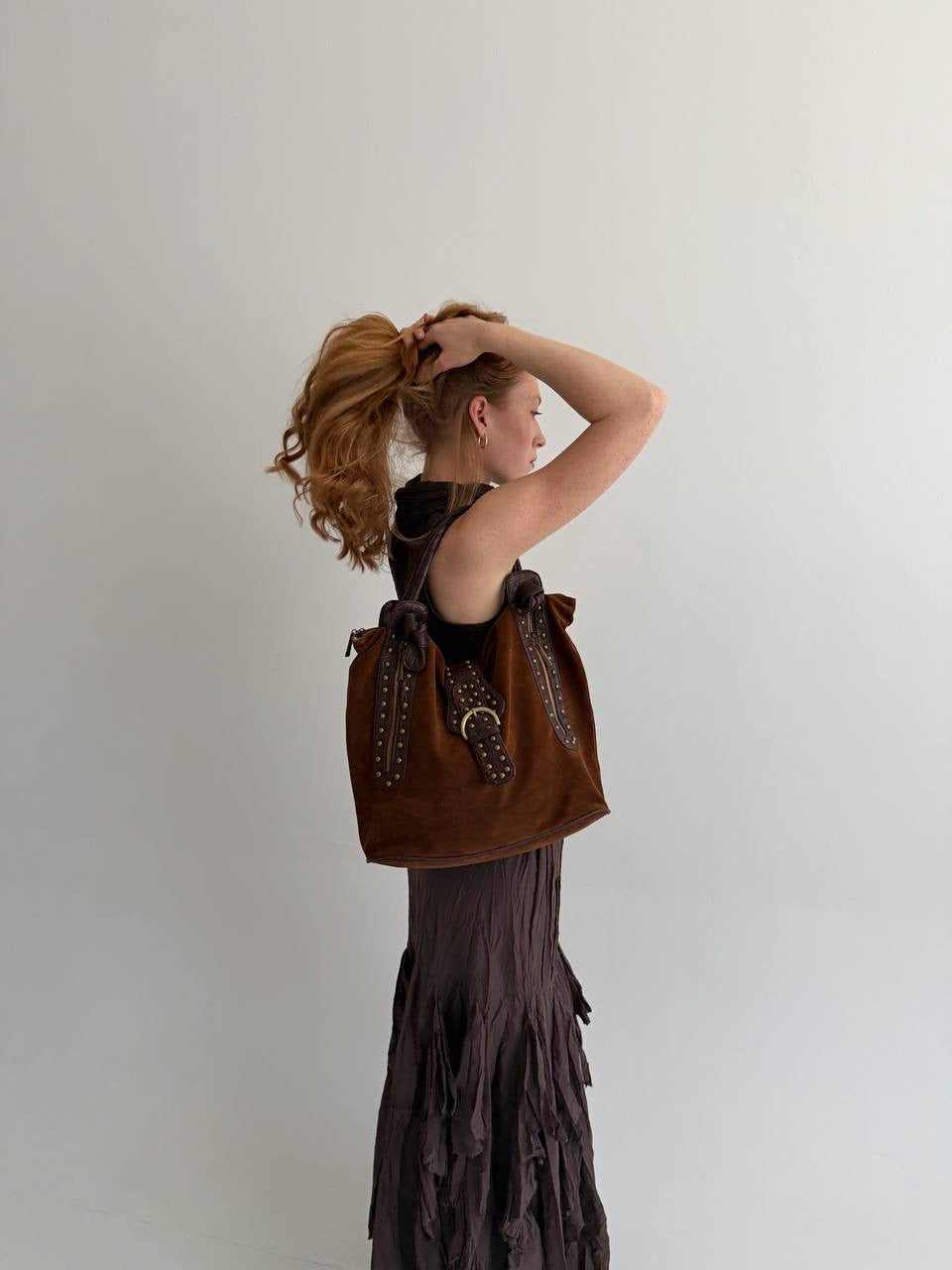 Vintage brown faux suede shoulder bag