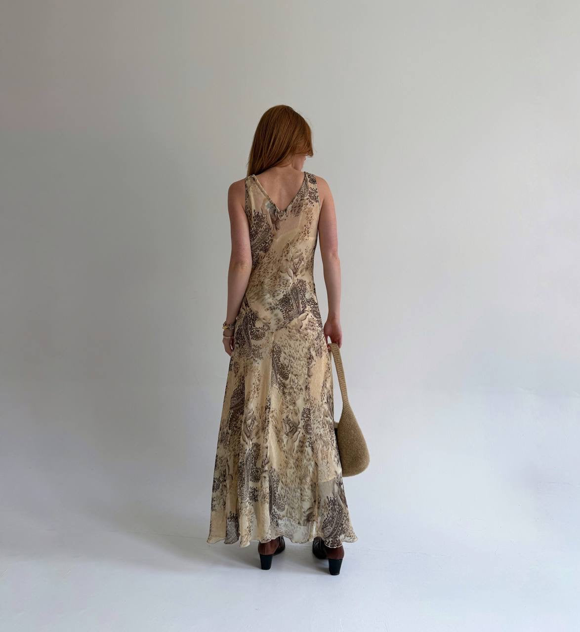 Vintage viscose printed long dress