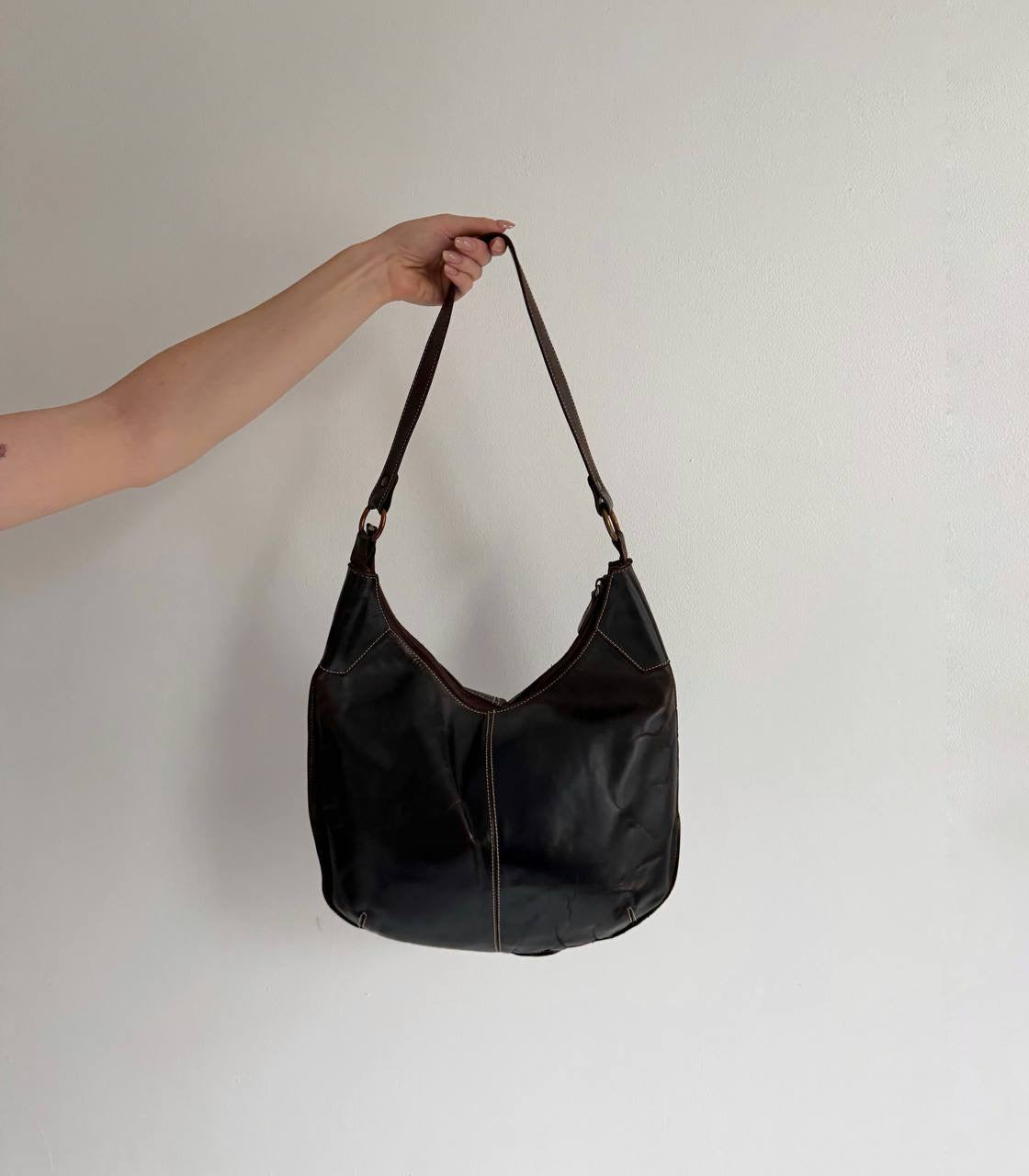 Vintage brown genuine leather shoulder bag