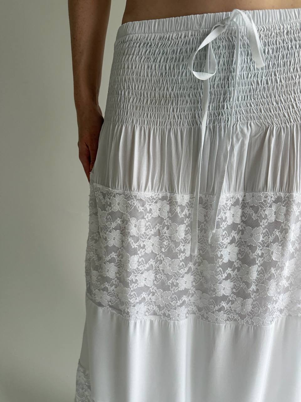 Vintage cotton maxi white skirt l