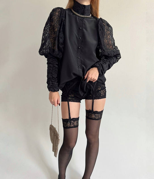 Vintage Victorian style black blouse