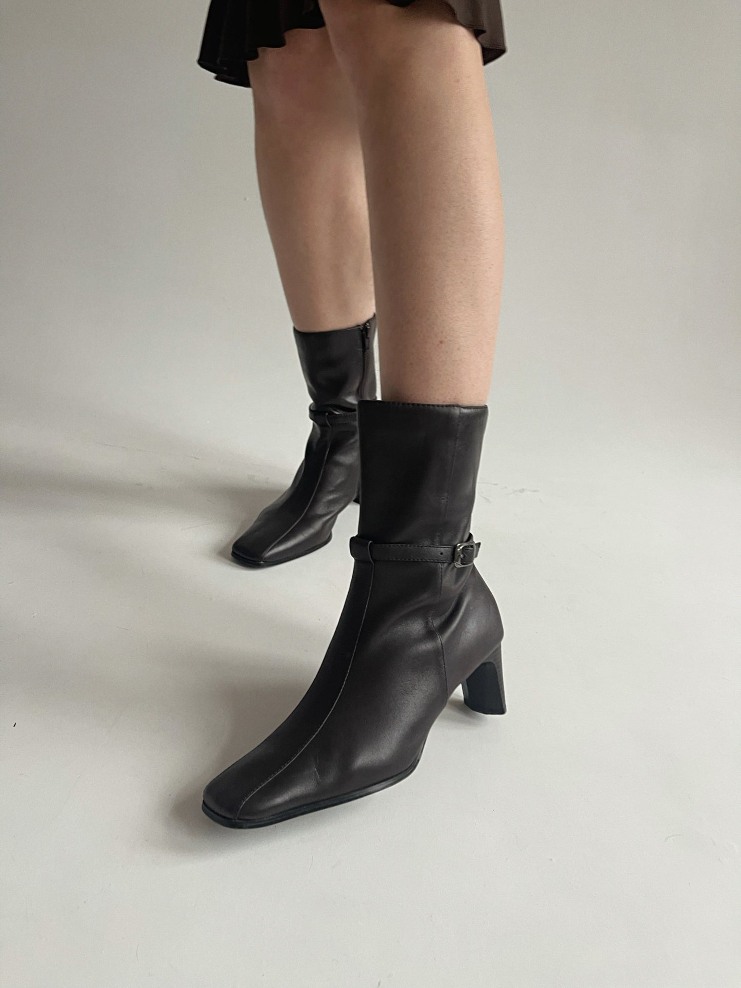 Vintage faux leather ankle boots