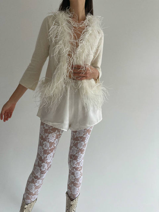 Vintage angora + lambs wool cardigan with ostrich fur