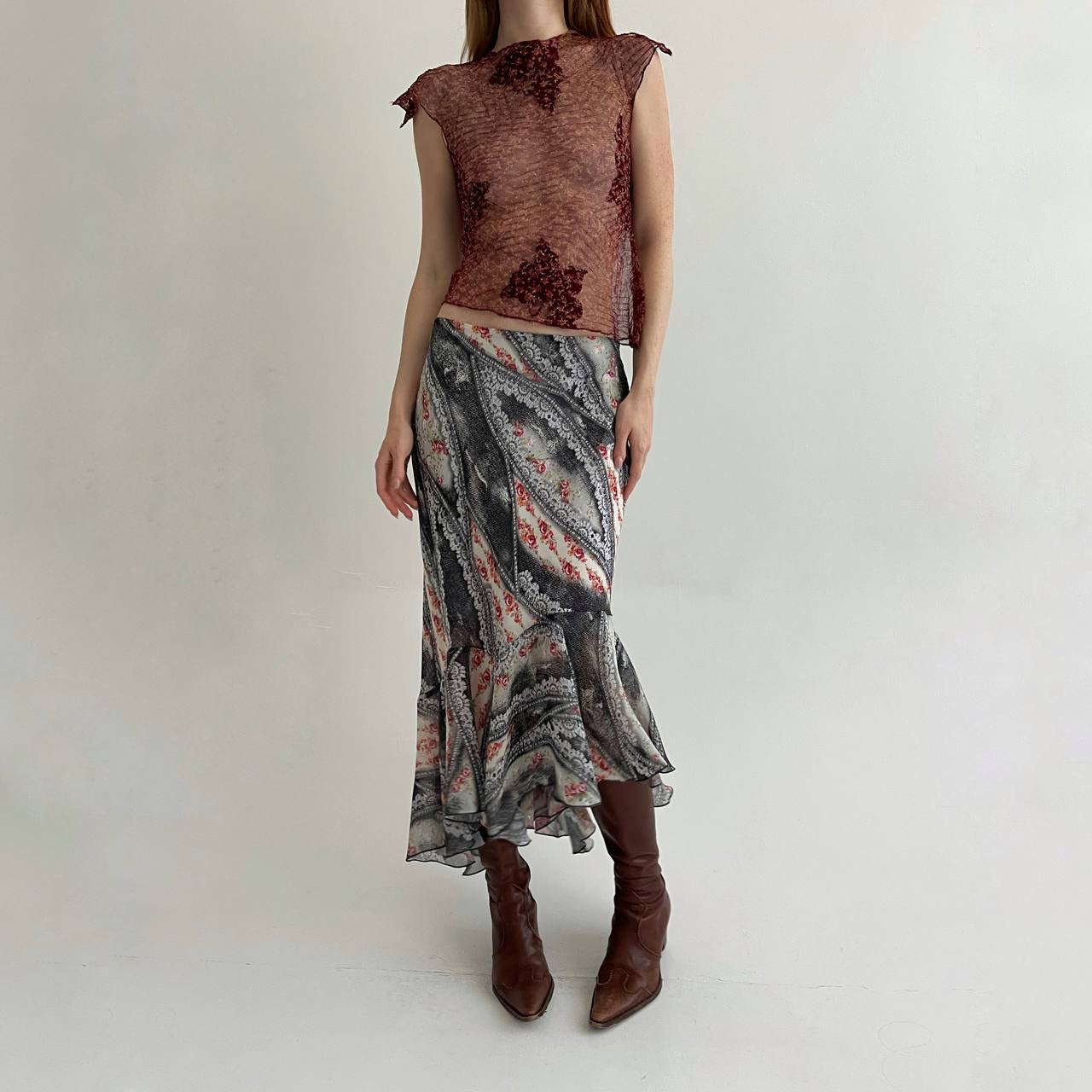 Vintage asymmetrical printed skirt