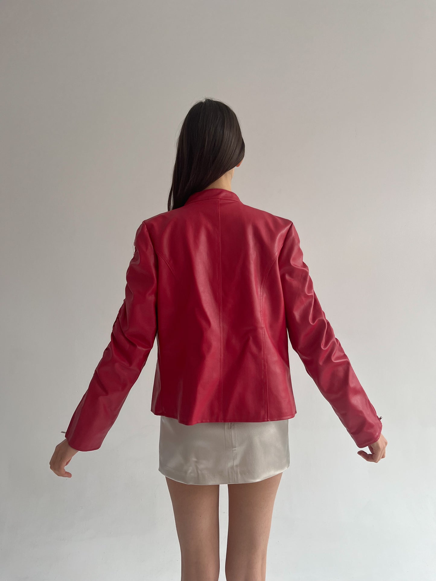 Vintage faux leather moto jacket with crinkle details