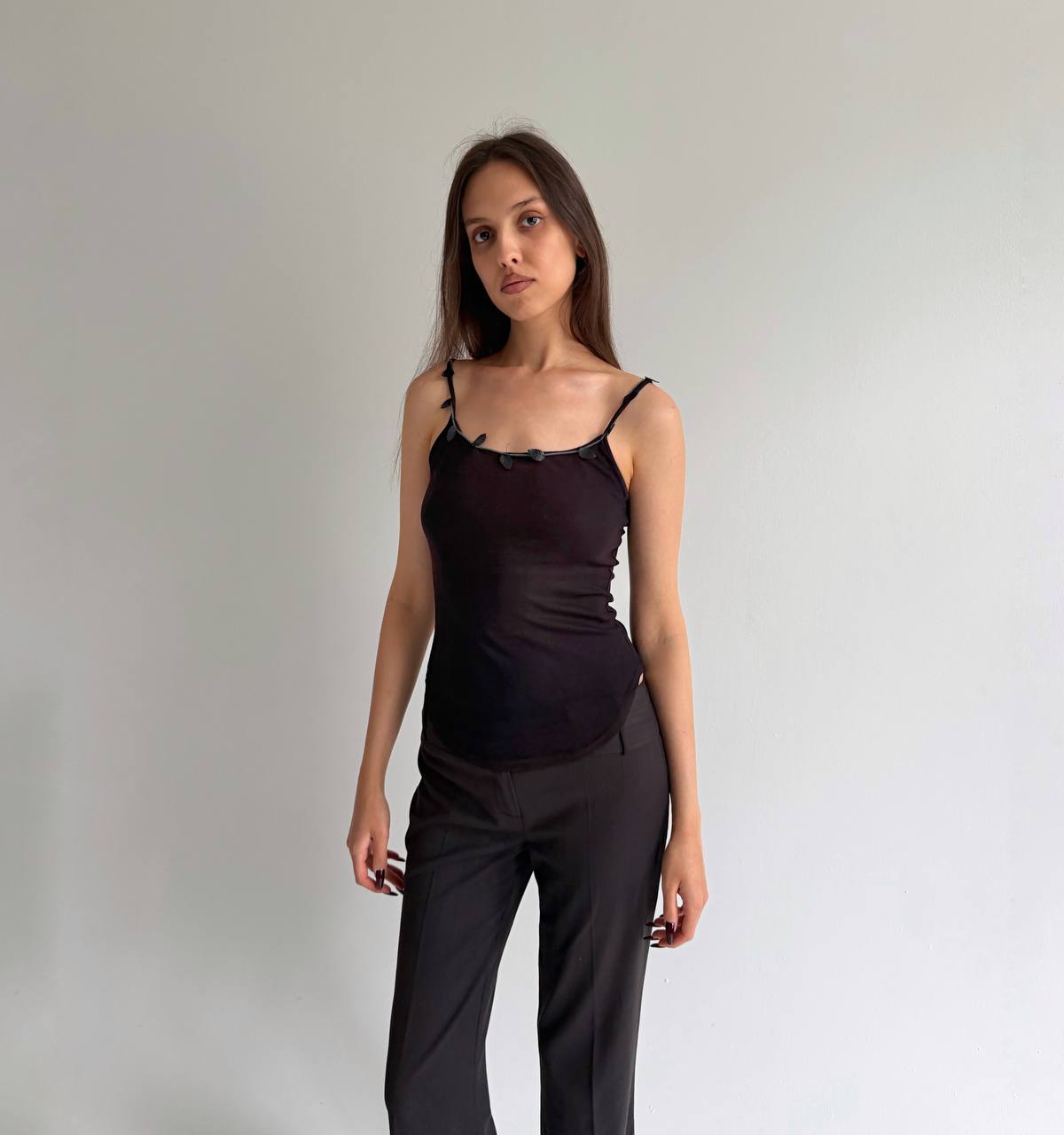 Vintage acetate mesh top with leaves