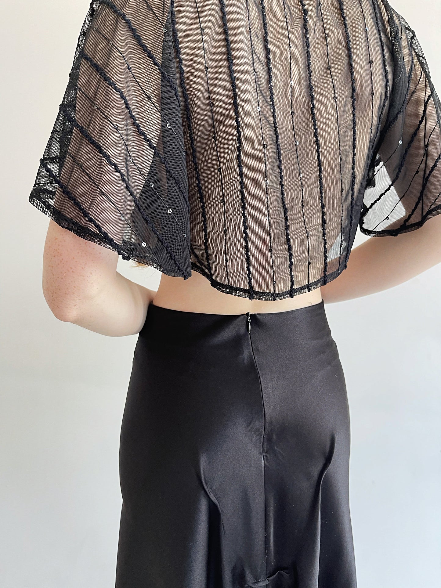 Y2K sheer black bolero with embroidery