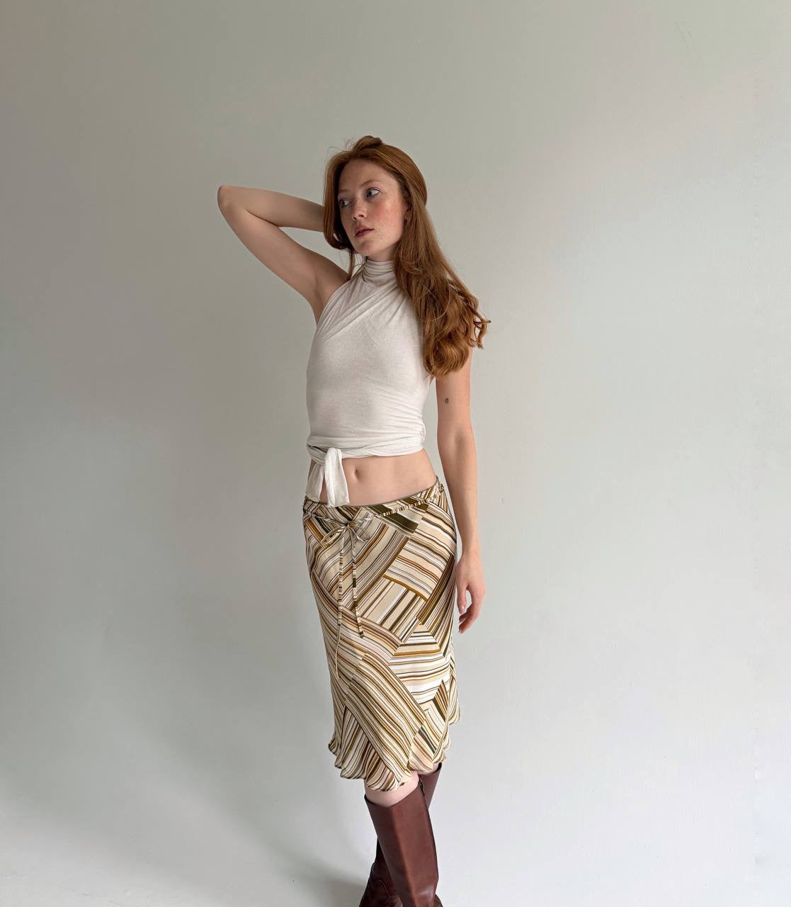 Vintage viscose geometric patterned midi skirt m
