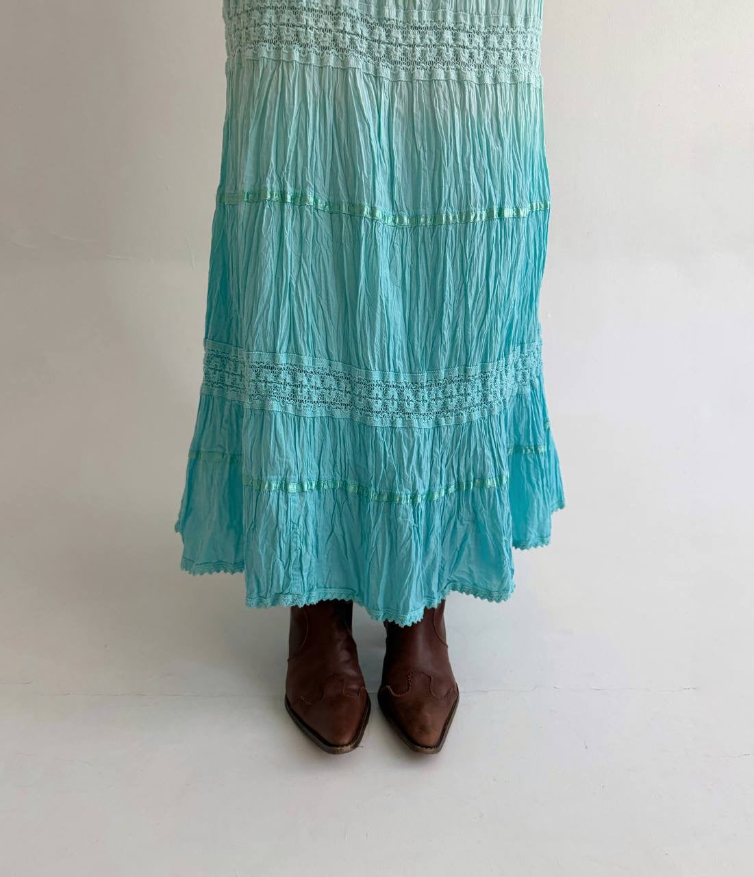 Vintage cotton maxi skirt with lace details