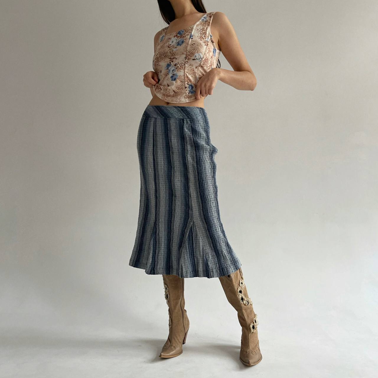 Vintage striped midi skirt in blue