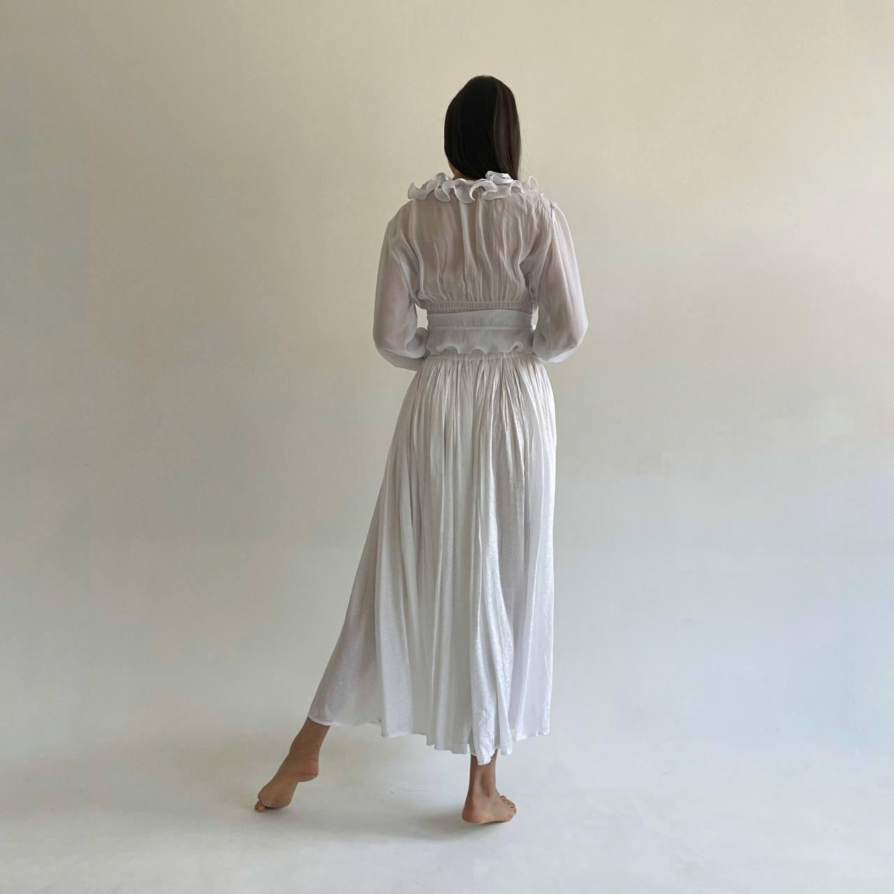 Vintage white maxi skirt with satin flower print