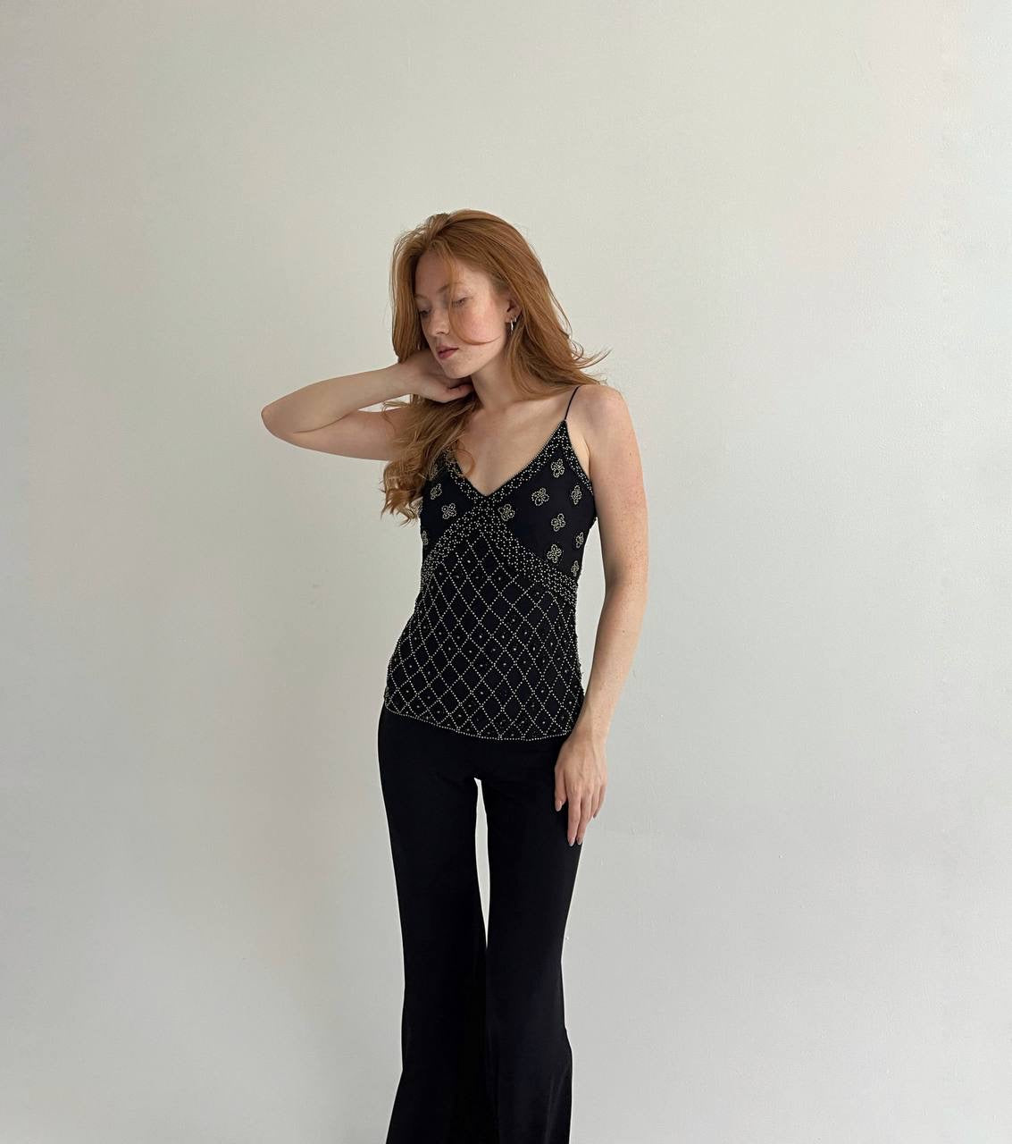 Vintage 100% silk beaded top