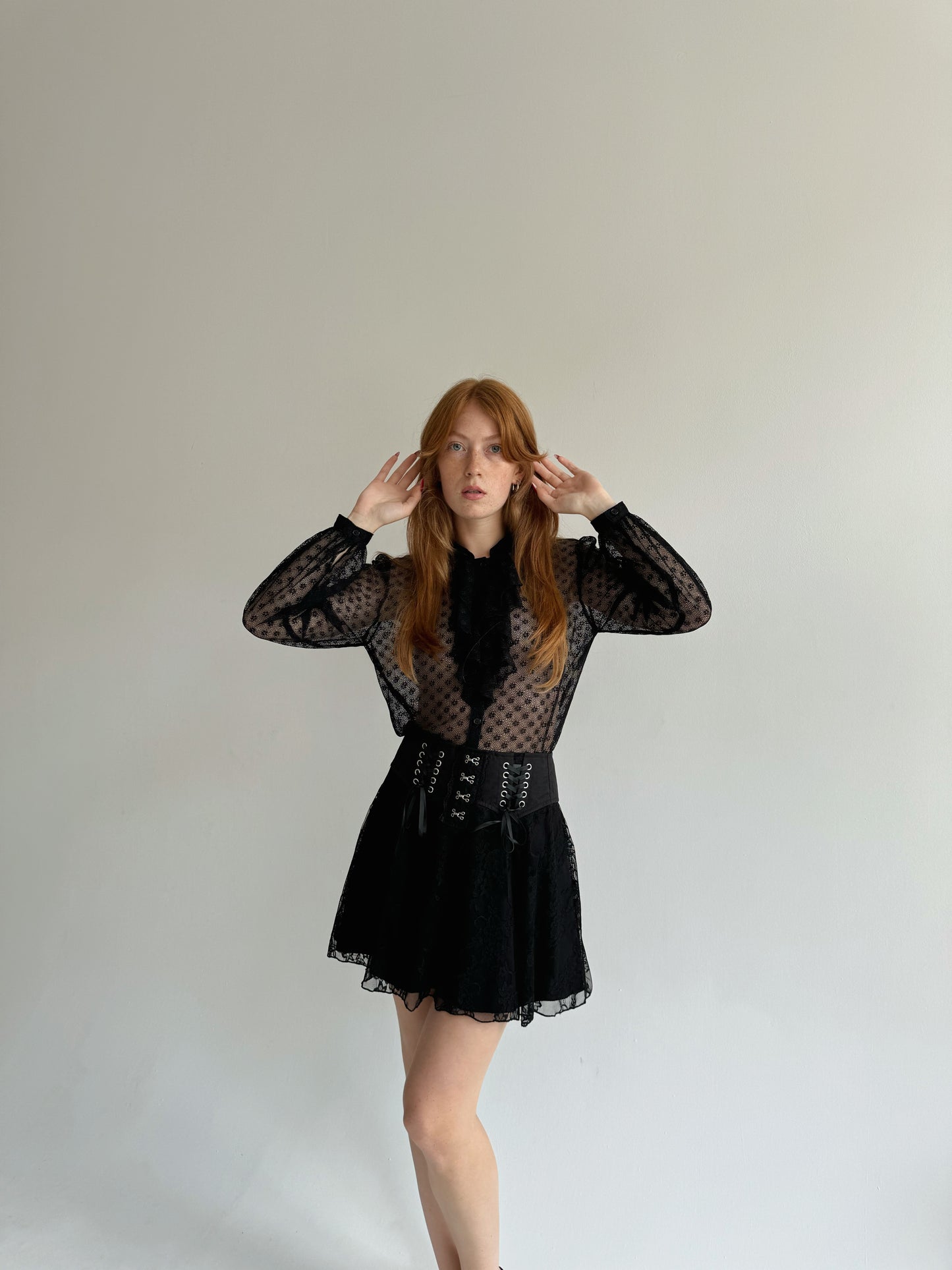 Y2K black gothic lace mini skirt