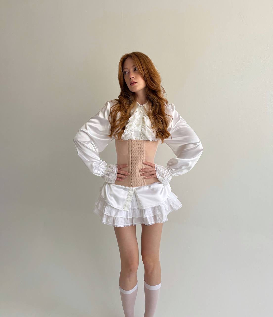 Vintage satin white shirt with lace