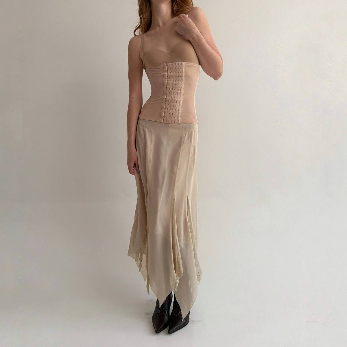 Vintage 100% pure silk delicate asymmetrical maxi skirt