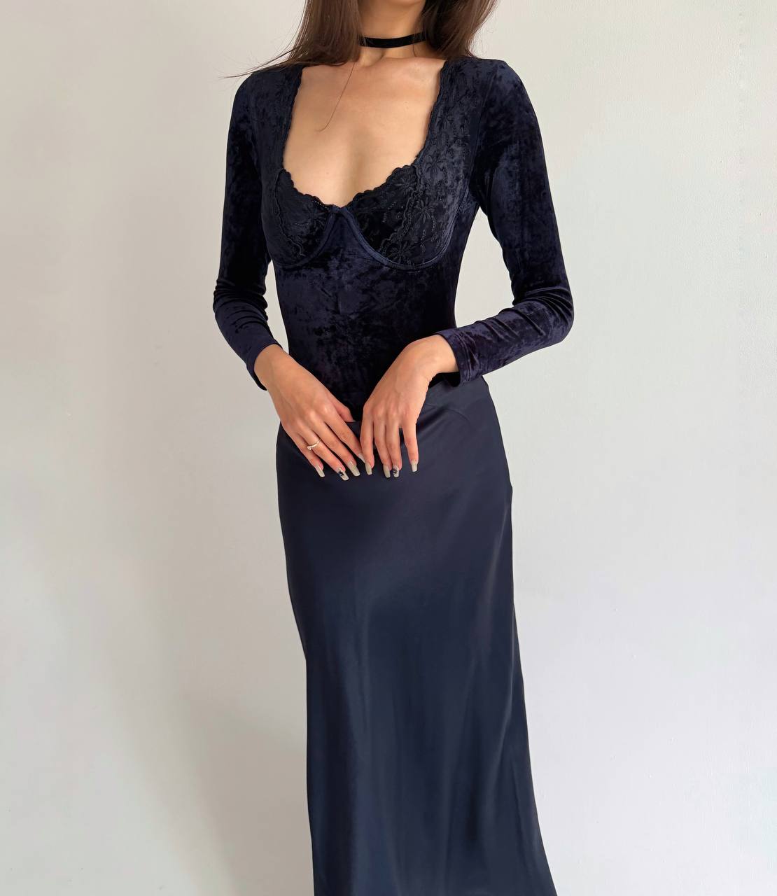 Vintage French blue velvet bodysuit