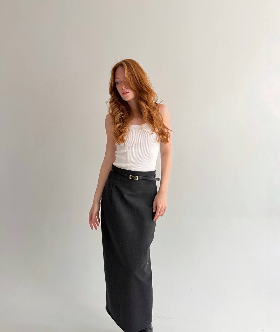 Vintage grey wool blend office siren maxi skirt
