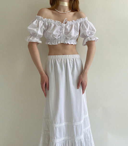 Vintage milkmaid prairie cotton blend crop top