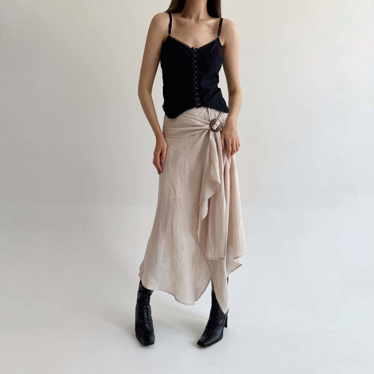 Vintage linen wooden buckle skirt
