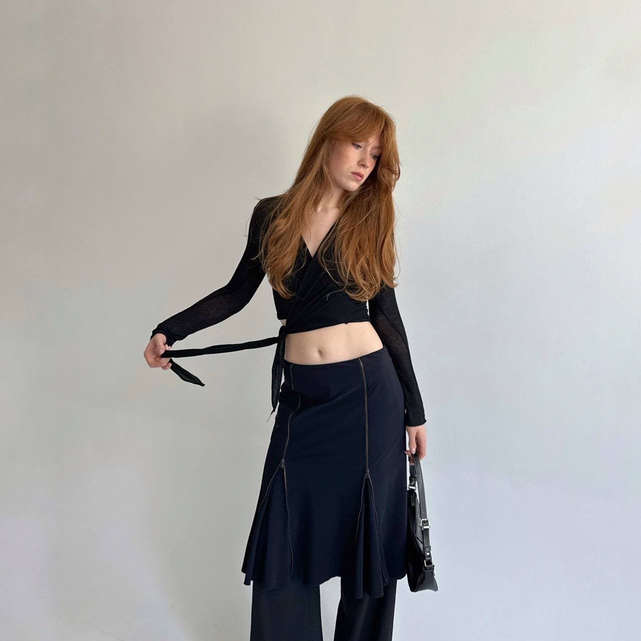Y2K black midi skirt with zippers