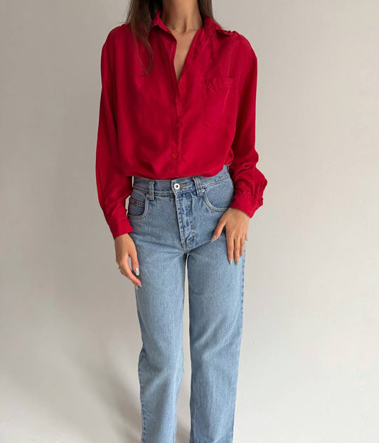 Vintage pure silk red blouse