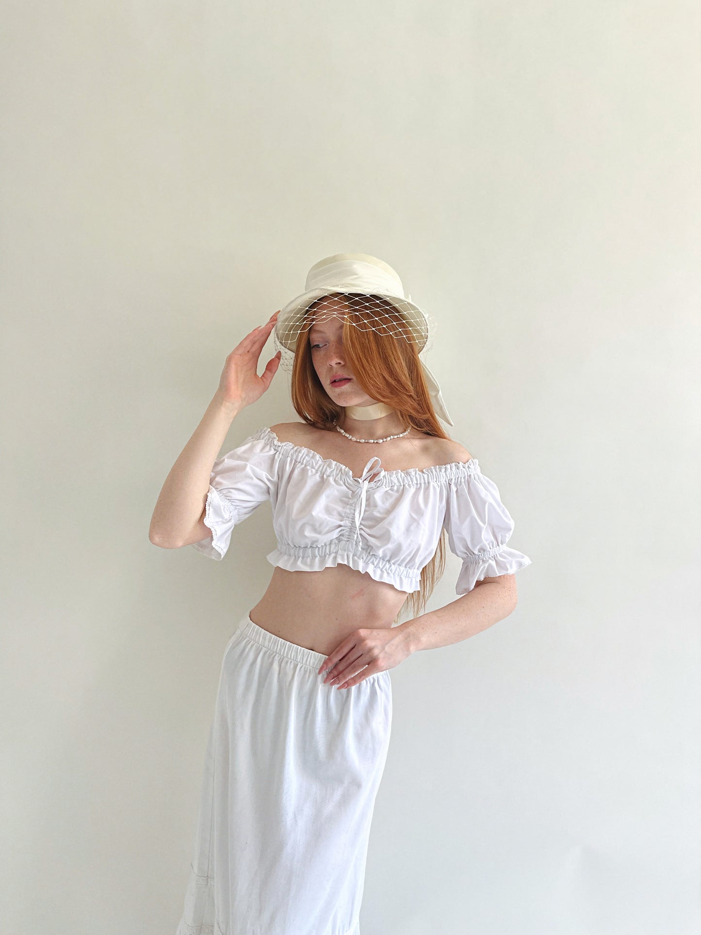 Vintage milkmaid prairie cotton blend crop top