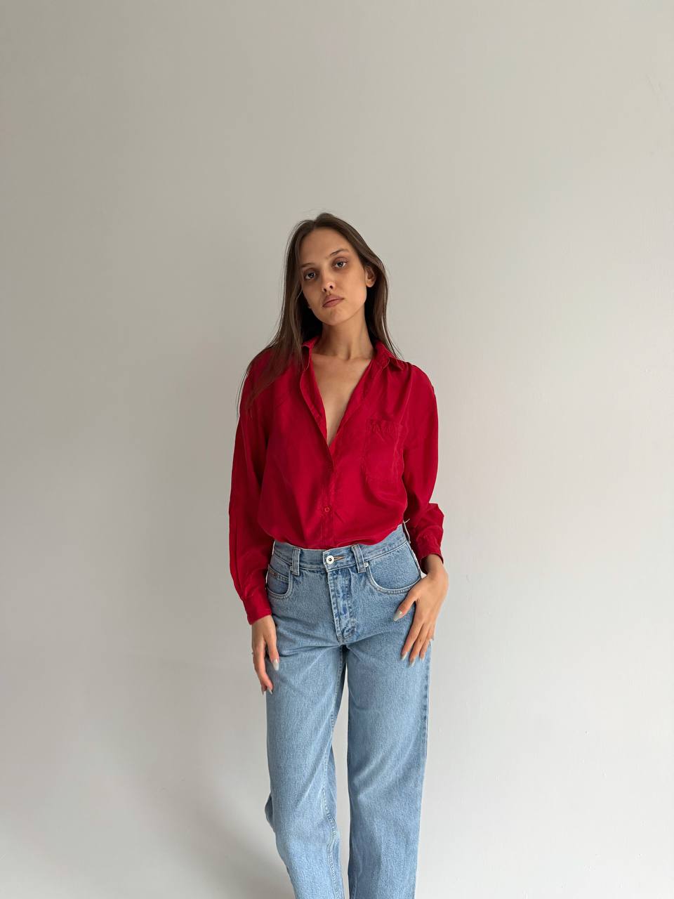 Vintage pure silk red blouse