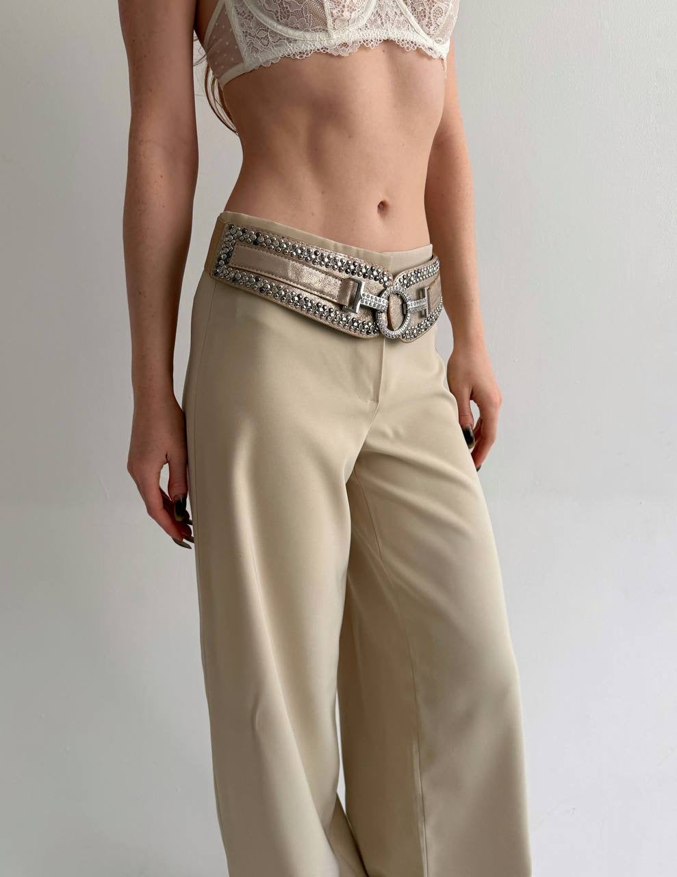 Y2K metallic rose gold studded belt