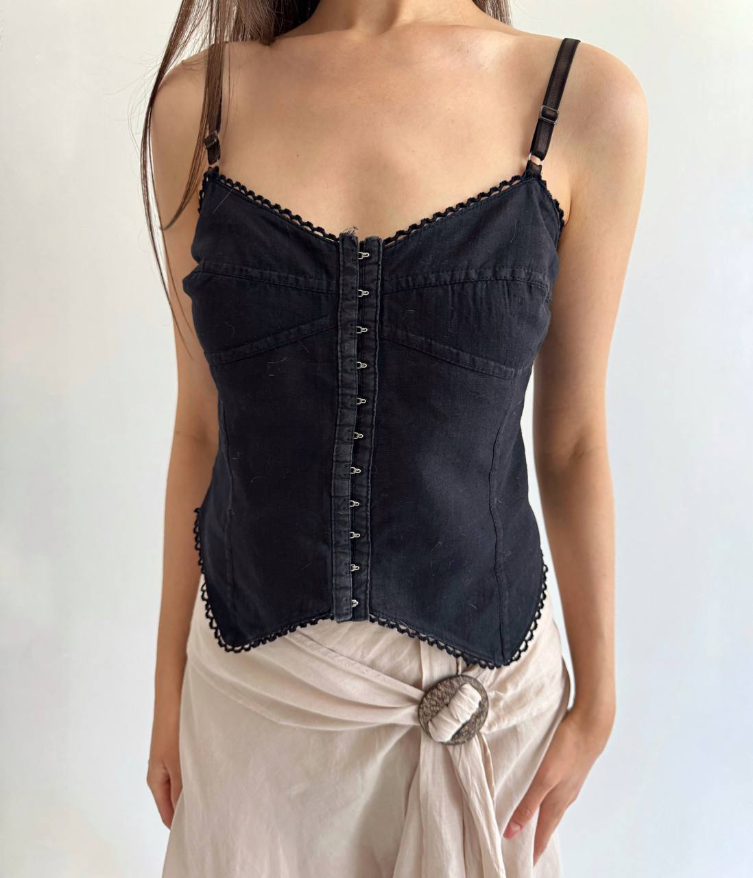 Vintage linen busk closure top