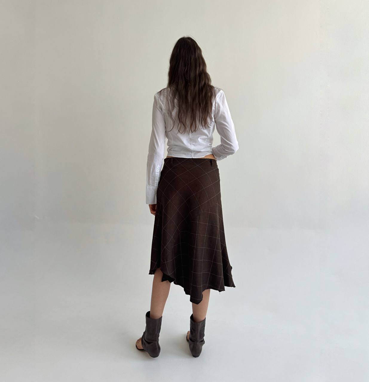 Vintage cotton asymmetrical checked skirt