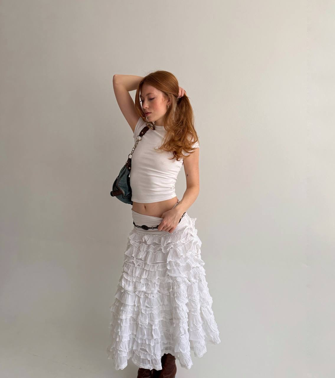Vintage 100% cotton white ruffled skirt