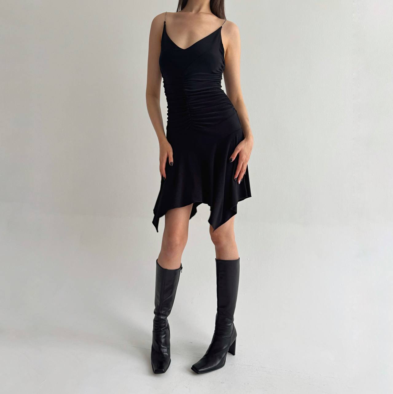 Vintage Y2K black chain straps dress