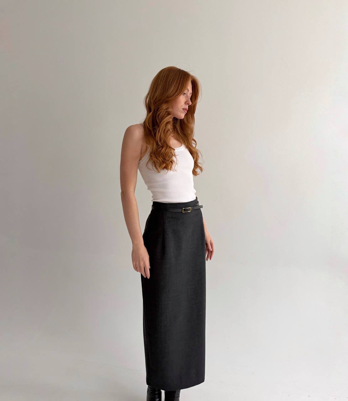 Vintage grey wool blend office siren maxi skirt