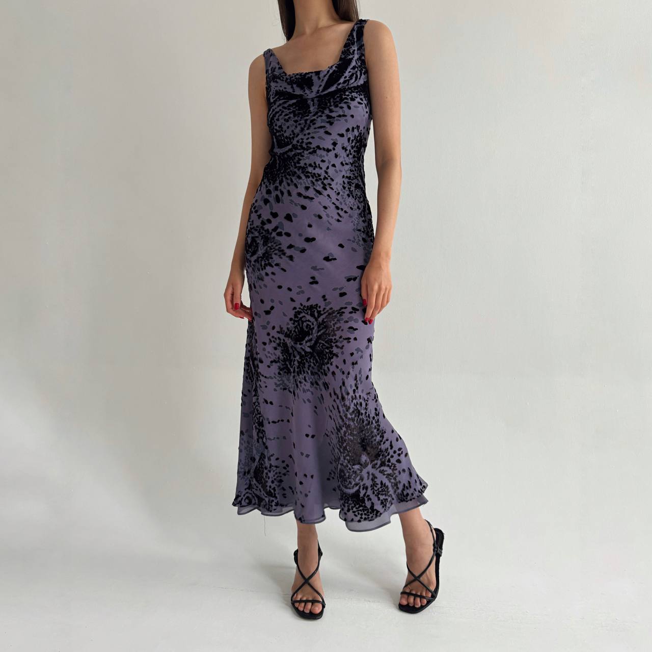 Vintage pure silk purple velvet print dress