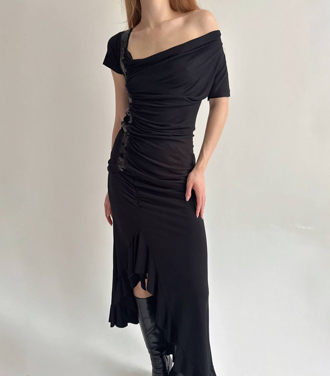 Y2K viscose asymmetrical elastic blouse