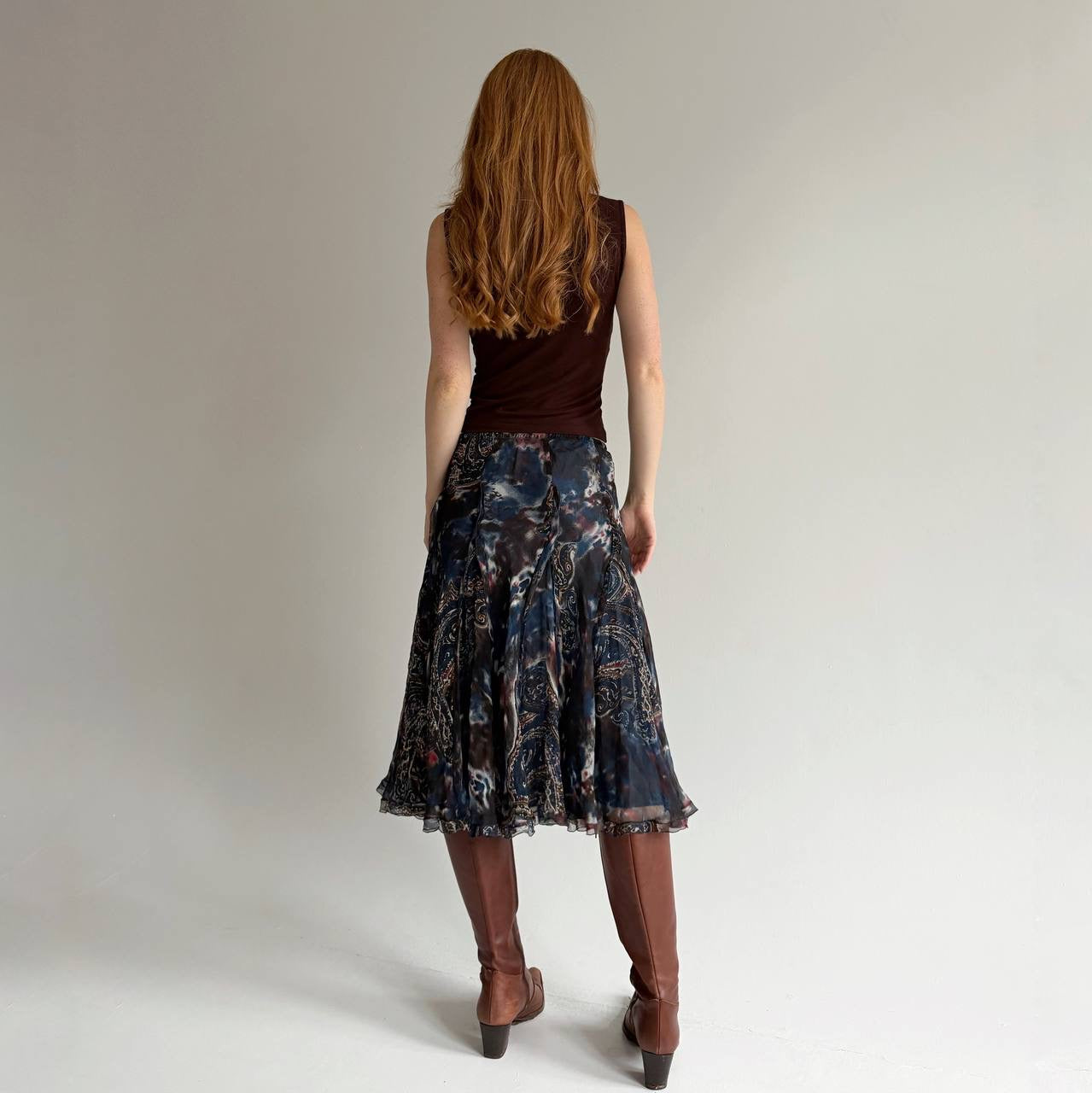 Vintage 100% pure silk midi flowy skirt