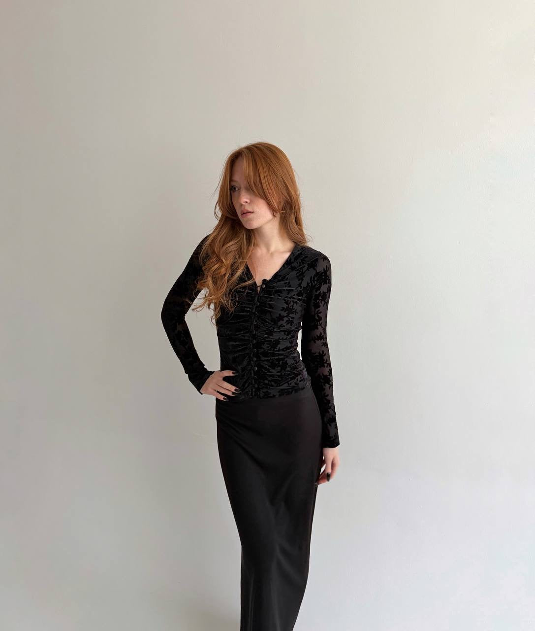 Vintage velvet flower patten blouse