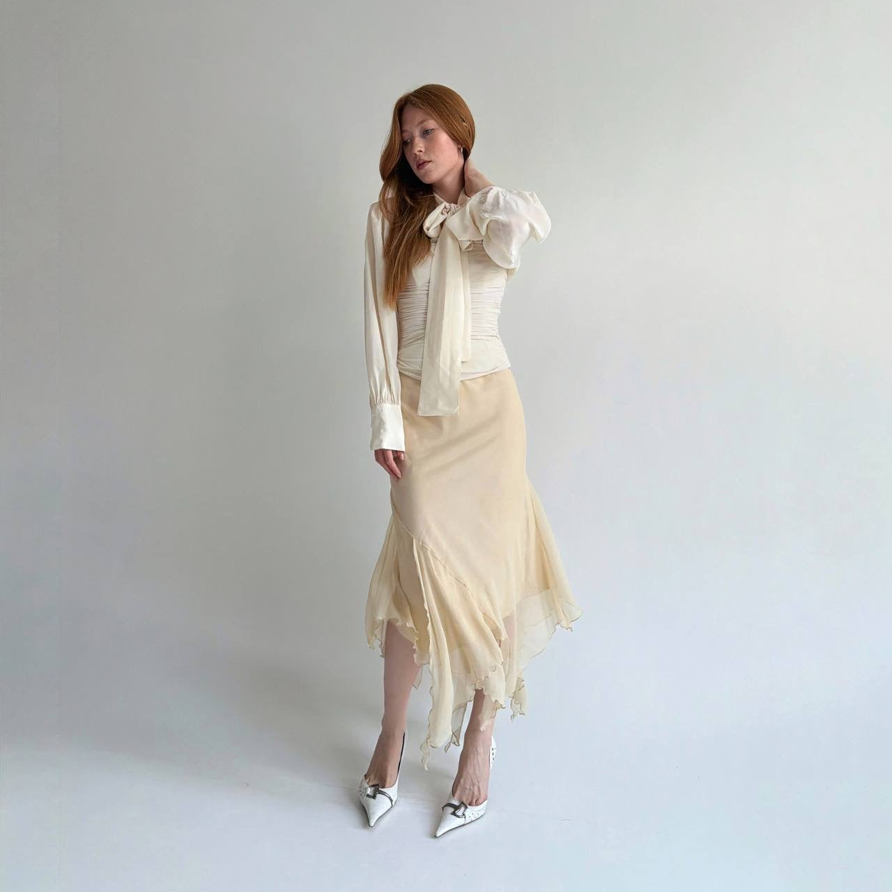 Vintage asymmetrical 100% pure silk skirt