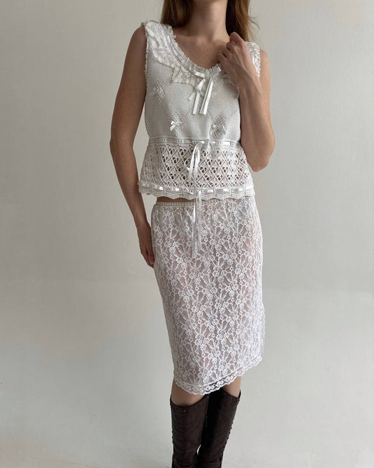 Vintage cotton white crochet top