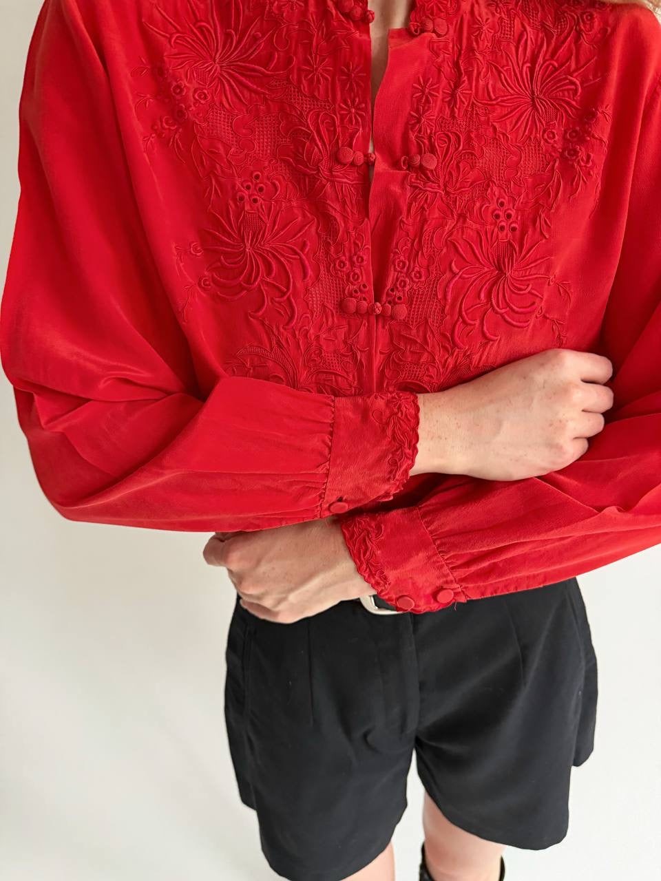 Vintage 100% pure silk red blouse