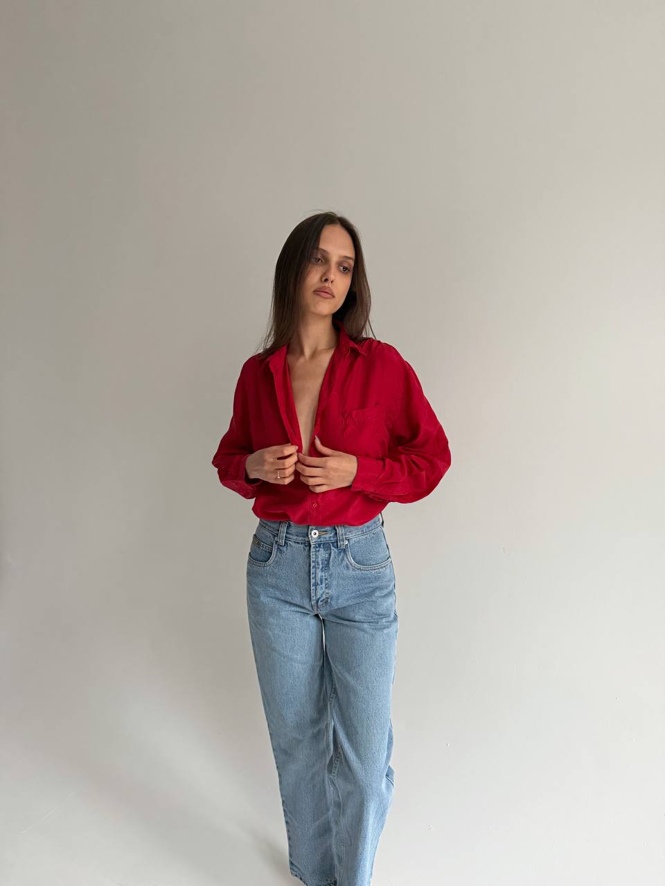 Vintage pure silk red blouse