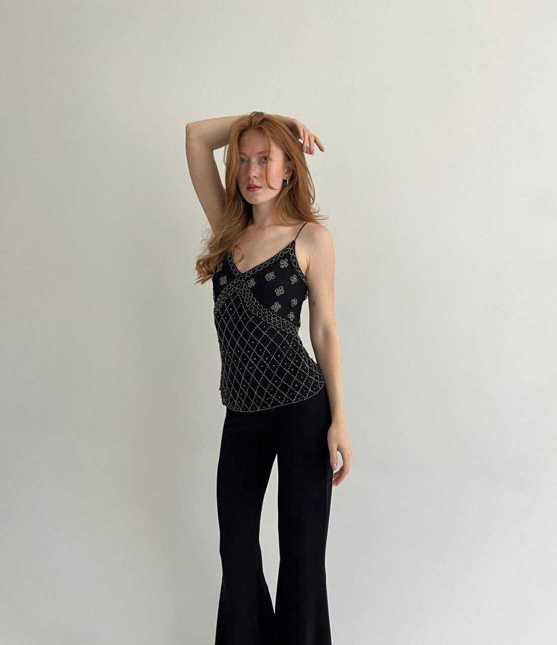 Vintage 100% silk beaded top