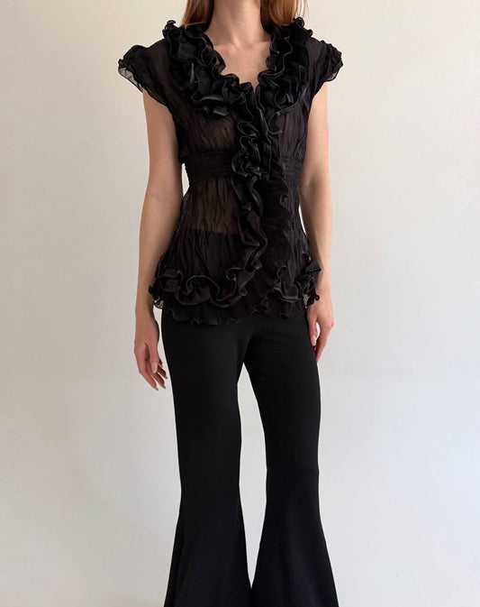 Vintage black ruffled blouse