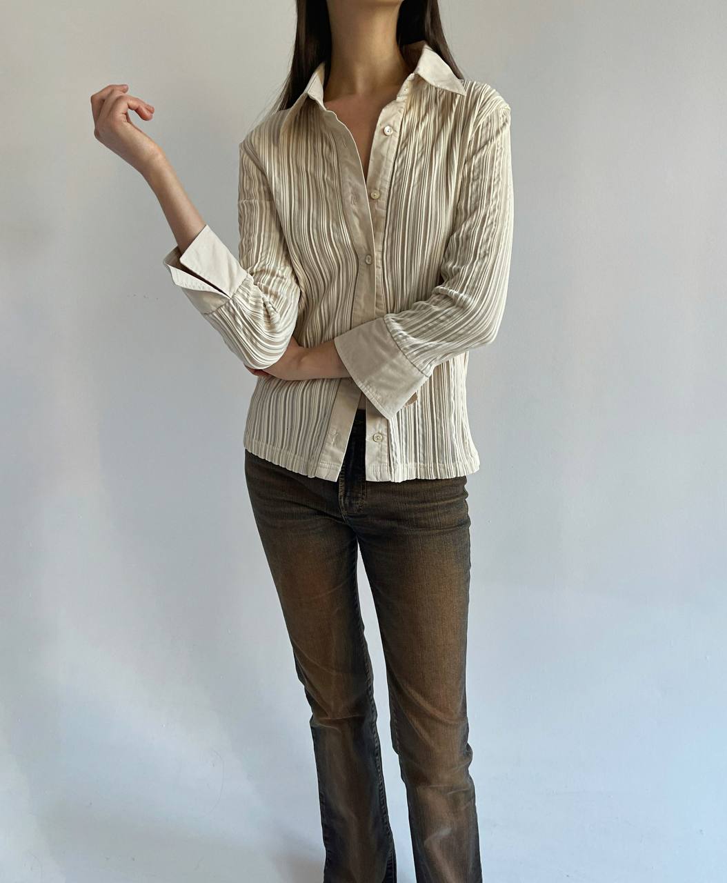 Vintage pleated beige French blouse