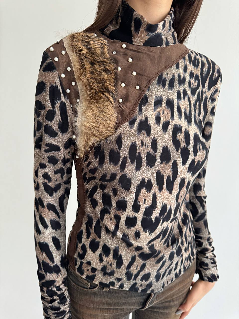 Vintage leopard fur turtleneck