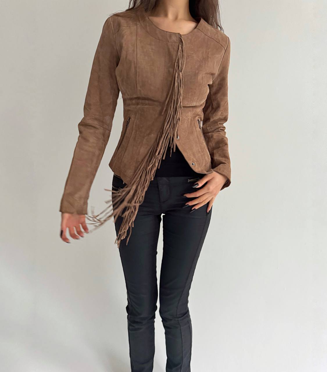 Vintage genuine leather tassel jacket