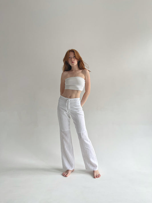 Y2K cotton white straight leg trousers