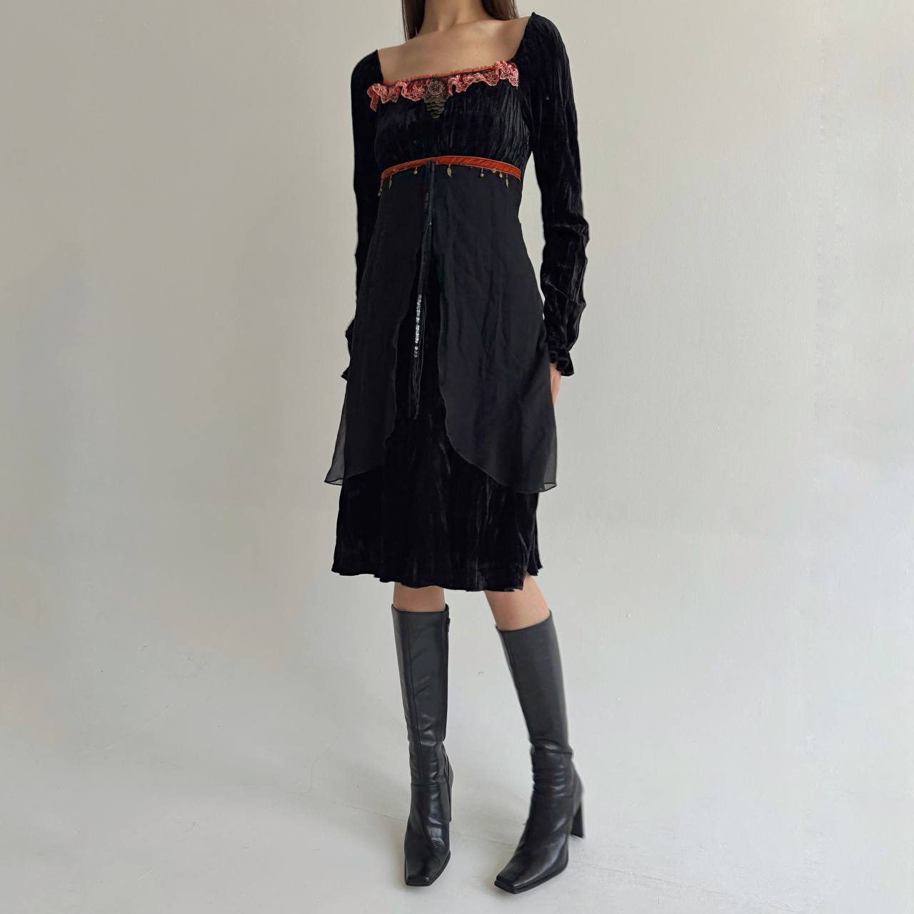Vintage viscose medieval style boho dress