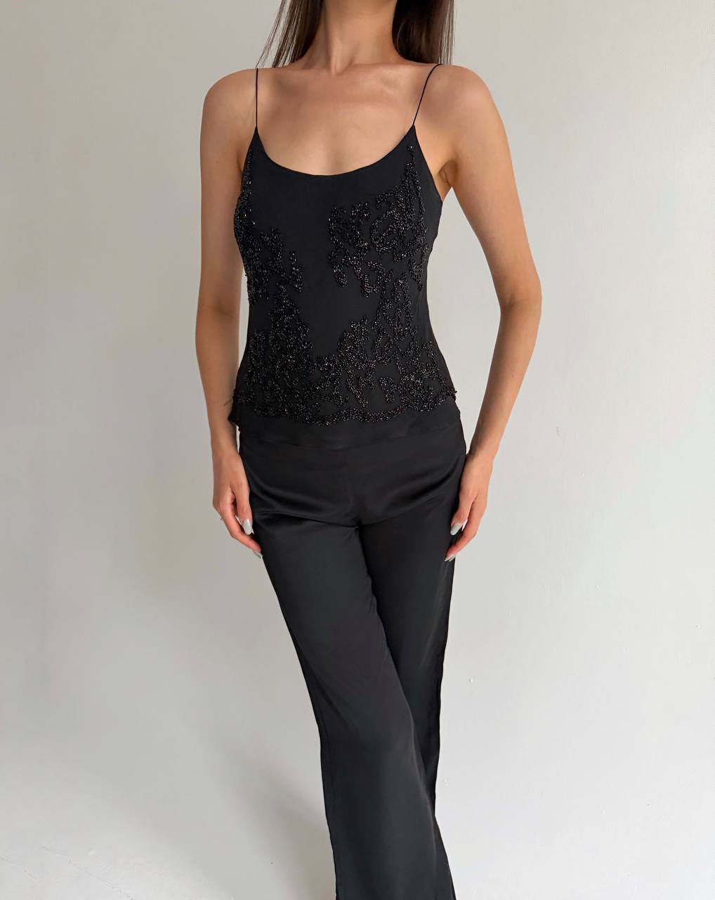 Vintage pure silk beaded top